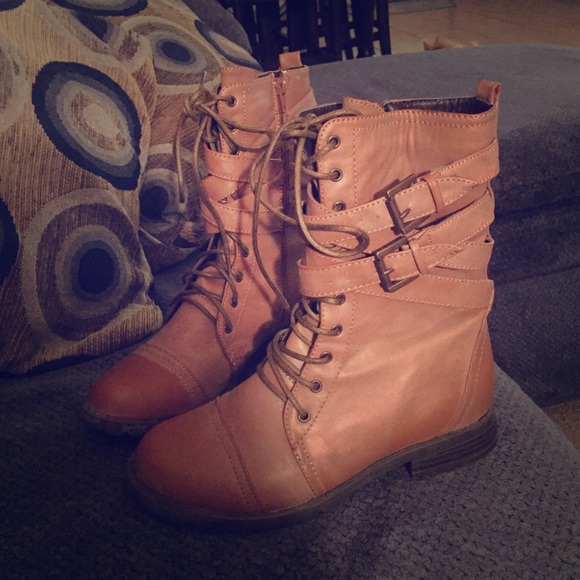Brown combat boots