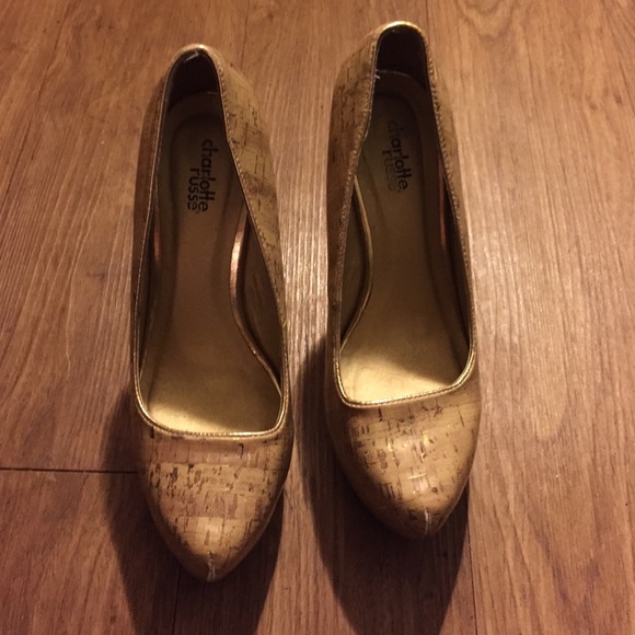 Gold and cork colored heels
