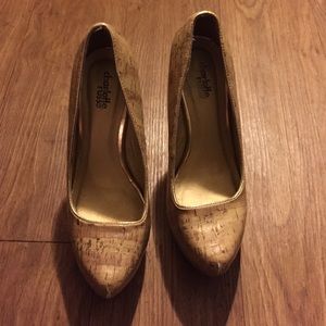 Gold and cork colored heels