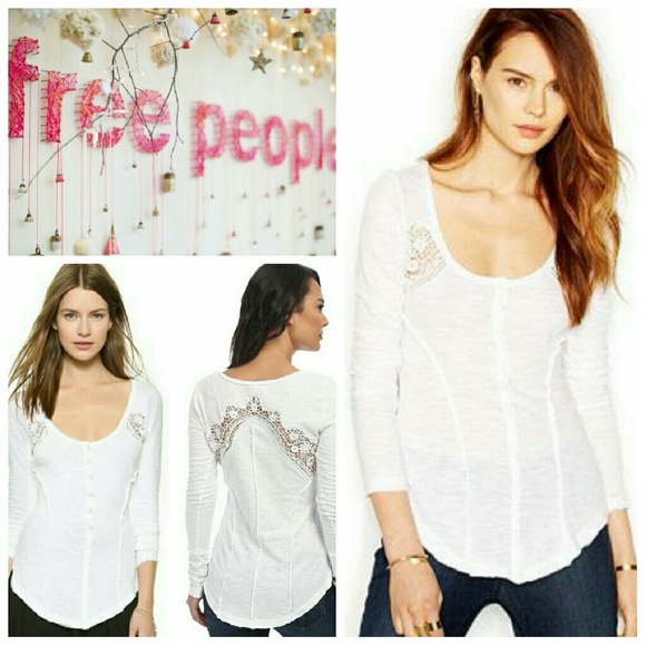 🔥S,M🔥Free People Crochet Inset Henley - Picture 1 of 3