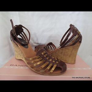 Bandolino Cork Platform Wedge Brown Leather 7
