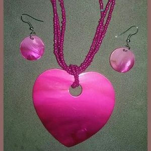 Mother Of Pearl Pink Necklace & Earring Set