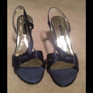 Navy Blue Satin Pumps
