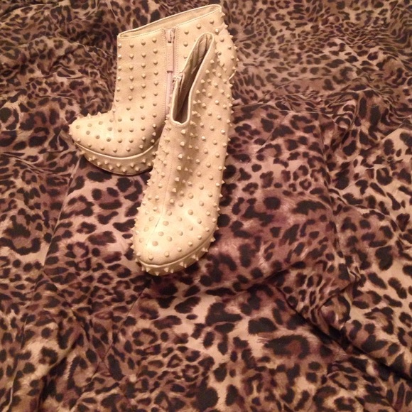 Nude studded booties