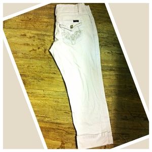 ANGELS EMBROIDERY WHITE CAPRIS CUFFED PANT SIZE 1