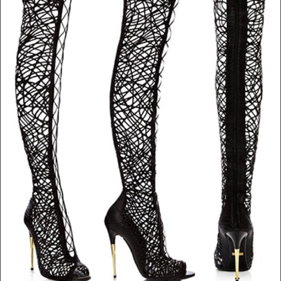 Nappa Leather Lace Up Over The Knee Boots - Picture 2 of 2