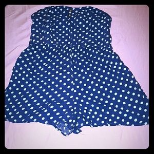 Blue and teal poka dot romper size medium