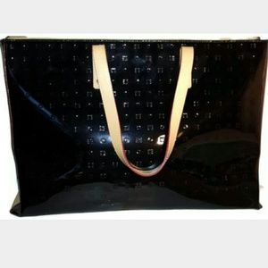LARGE ARCADIA TOTE BAG BLACK W/TAN HANDLES