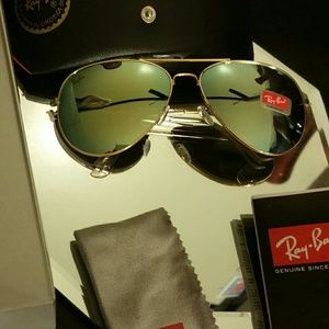 58mm ray-ban aviator gold frame green lens