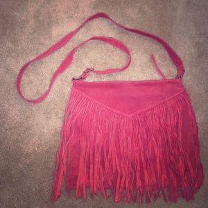 Red fringe cross body