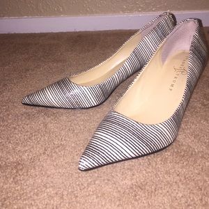 Black and white stripe heels