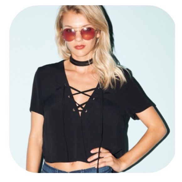 Tops - Black Lace Up Crop Top