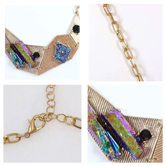 D26 Iridescent Druzy Gold Textured Plate Necklace - Picture 4 of 4