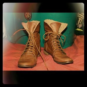 Tan lace up combat boots