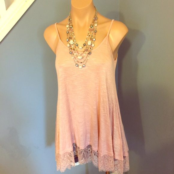 Pink Strappy Back Boho Gypsy Lace Trim Tunic M
