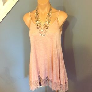 Pink Strappy Back Boho Gypsy Lace Trim Tunic M
