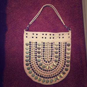 Bone color studded handbag