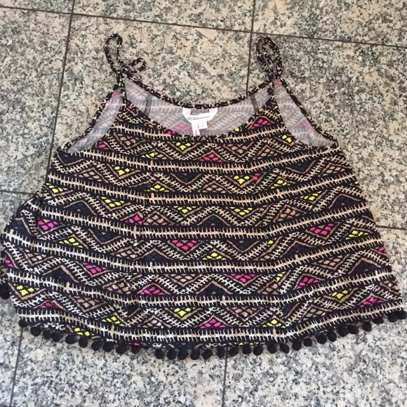 BCBGeneration swing crop top with Pom Pom border