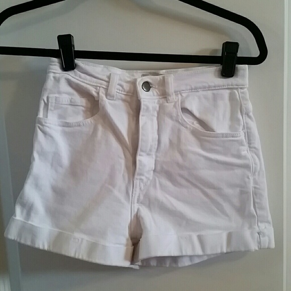 White High Waisted Denim Cuffed Shorts