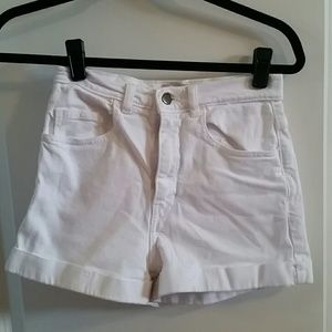 White High Waisted Denim Cuffed Shorts