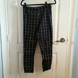 Black + White Grid line twill pants