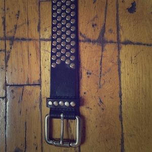Guess brown leather belt with metal stud detail