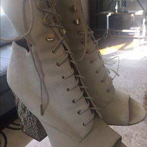 Elizabeth and James suede boots snakeskin heel