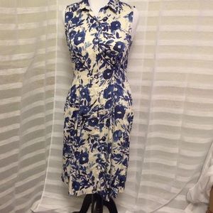 Talbots size12 blue/cream floral cotton dress.