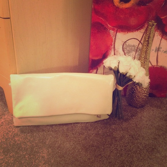 Cream leather clutch