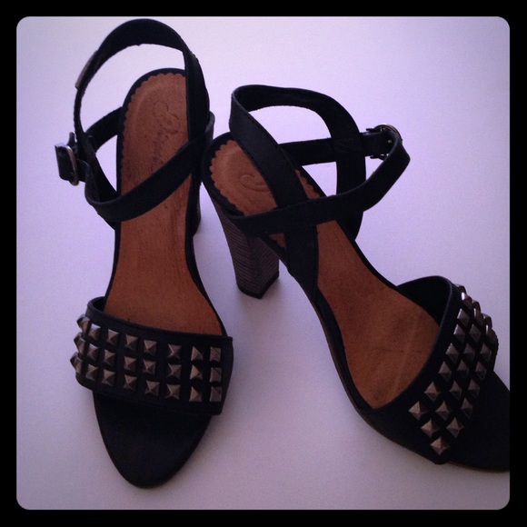 Diesel 3" heel leather studded sandal.