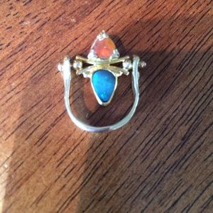 14K/23K (setting) orange sapphire and opal ring