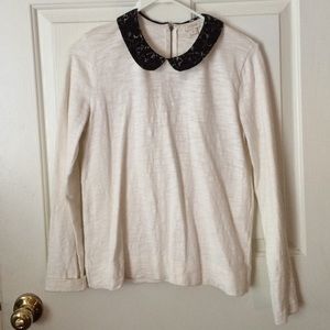 Jcrew Black Lace Peter Pan Collar Tshirt
