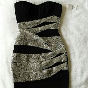 Strapless black and silver tube dress