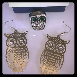 Owl ring & earring set