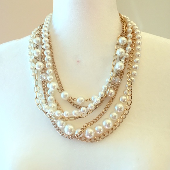 Jewelry - 7 Strand Gold Chain and Pearl Necklace