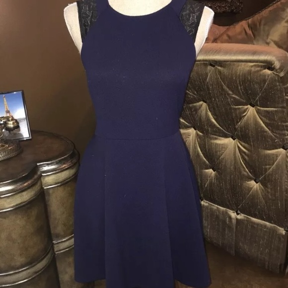 LUSH Nordstrom navy w/ black lace fall dress S M