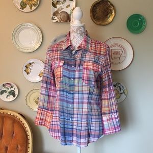 DKNY 3/4 sleeve plaid "western" style shirt.