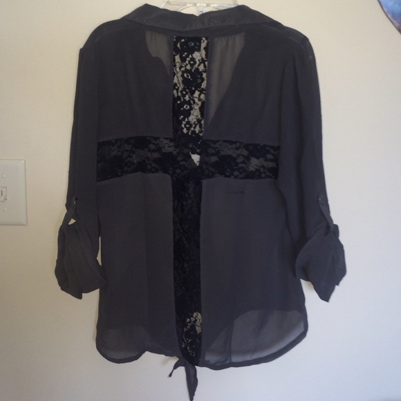 lace cross on back of blouse