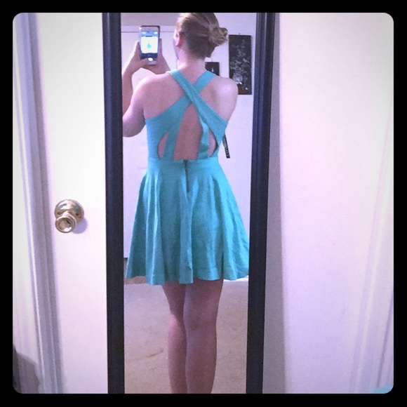 Turquoise swing dress with gorgeous cutout back