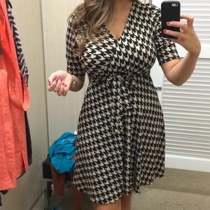 Sandra Darren Houndstooth Black and Tan dress