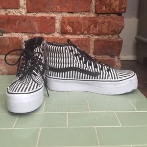 Striped Vans platform high tops. Size 8