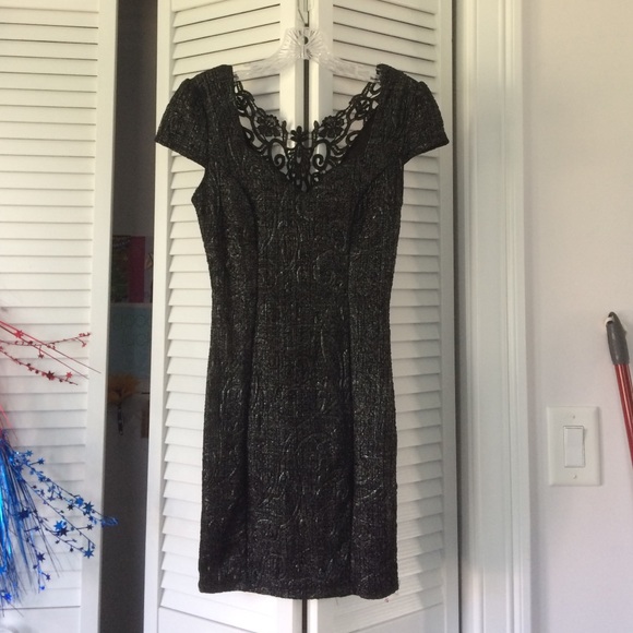 Silver grey metallic lace back dress
