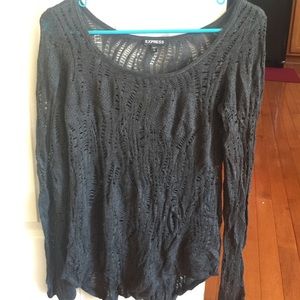 Express asymmetrical open knit grey top. Size sm