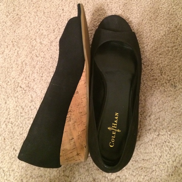 Cole Haan Shoes - New Elsie open toed wedge II in black nubuck
