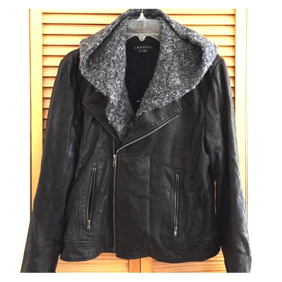 Theory Jackets & Blazers - Theory Leather Jacket with Detachable Hood