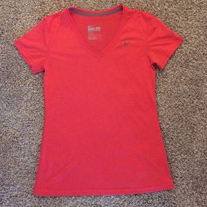 Red, Nike, V-neck top
