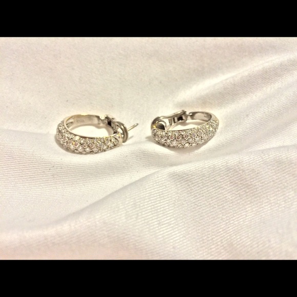 Pair of platinum and diamond hoop earrings. - Picture 3 of 8
