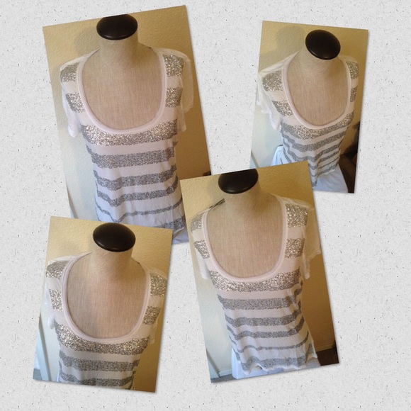 WHBM White/Silver sequin strip T-Shirt