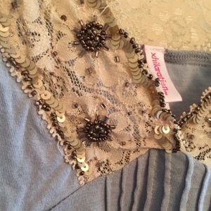 Cornflower blue camisole with beads and sequins.