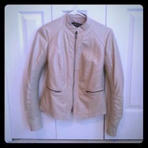 Ribbed Sleeve Faux Leather Jacket